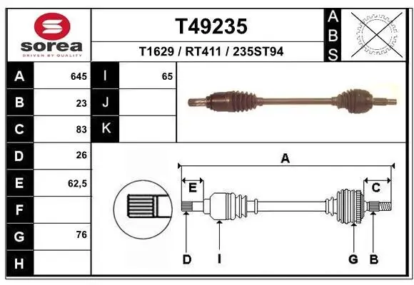 Antriebswelle Vorderachse links EAI T49235