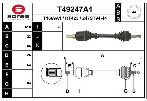 Antriebswelle Vorderachse links EAI T49247A1