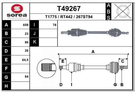 Antriebswelle Vorderachse links EAI T49267 Bild Antriebswelle Vorderachse links EAI T49267