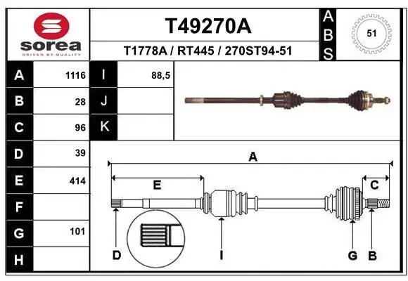 Antriebswelle Vorderachse rechts EAI T49270A