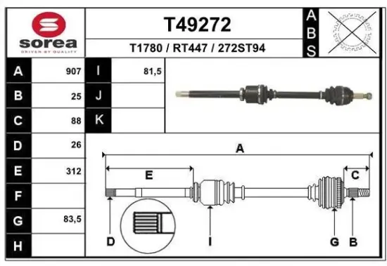 Antriebswelle Vorderachse rechts EAI T49272 Bild Antriebswelle Vorderachse rechts EAI T49272