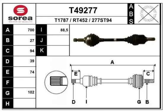 Antriebswelle Vorderachse links EAI T49277 Bild Antriebswelle Vorderachse links EAI T49277