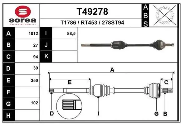 Antriebswelle Vorderachse rechts EAI T49278