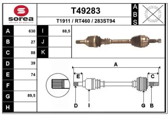 Antriebswelle Vorderachse links EAI T49283 Bild Antriebswelle Vorderachse links EAI T49283