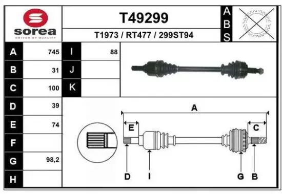 Antriebswelle Vorderachse links EAI T49299 Bild Antriebswelle Vorderachse links EAI T49299