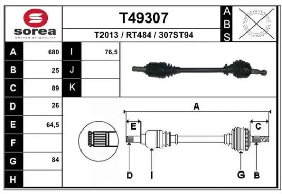 Antriebswelle Vorderachse links EAI T49307 Bild Antriebswelle Vorderachse links EAI T49307