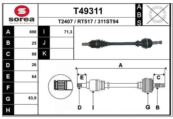 Antriebswelle Vorderachse links EAI T49311