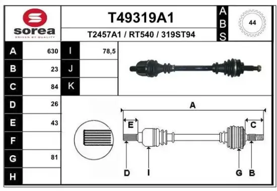 Antriebswelle Vorderachse links EAI T49319A1 Bild Antriebswelle Vorderachse links EAI T49319A1