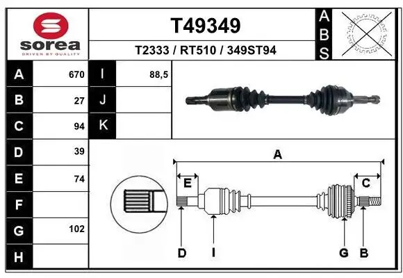 Antriebswelle Vorderachse links EAI T49349