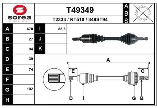 Antriebswelle Vorderachse links EAI T49349 Bild Antriebswelle Vorderachse links EAI T49349