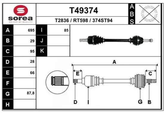 Antriebswelle Vorderachse links EAI T49374 Bild Antriebswelle Vorderachse links EAI T49374