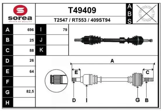 Antriebswelle Vorderachse links EAI T49409 Bild Antriebswelle Vorderachse links EAI T49409