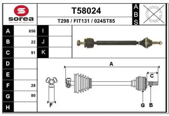 Antriebswelle Vorderachse rechts EAI T58024 Bild Antriebswelle Vorderachse rechts EAI T58024