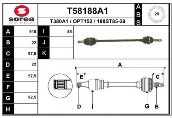 Antriebswelle Vorderachse rechts EAI T58188A1 Bild Antriebswelle Vorderachse rechts EAI T58188A1