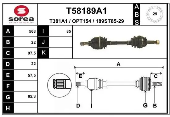 Antriebswelle Vorderachse links EAI T58189A1 Bild Antriebswelle Vorderachse links EAI T58189A1