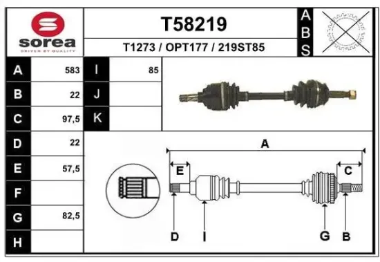 Antriebswelle Vorderachse links EAI T58219 Bild Antriebswelle Vorderachse links EAI T58219