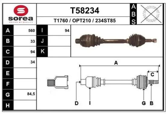 Antriebswelle Vorderachse rechts EAI T58234 Bild Antriebswelle Vorderachse rechts EAI T58234