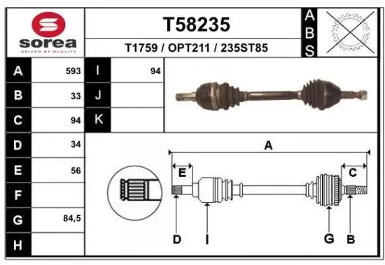 Antriebswelle Vorderachse links EAI T58235 Bild Antriebswelle Vorderachse links EAI T58235