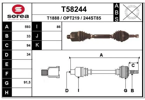 Antriebswelle Vorderachse rechts EAI T58244