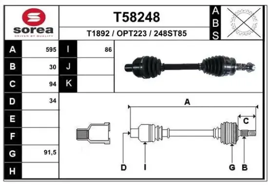 Antriebswelle Vorderachse rechts EAI T58248 Bild Antriebswelle Vorderachse rechts EAI T58248