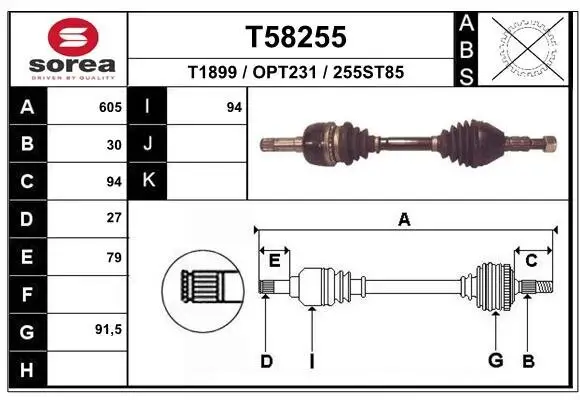 Antriebswelle Vorderachse links Vorderachse rechts EAI T58255