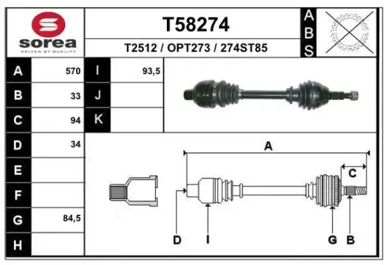 Antriebswelle Vorderachse rechts EAI T58274 Bild Antriebswelle Vorderachse rechts EAI T58274