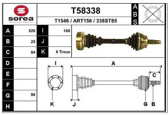 Antriebswelle Vorderachse rechts EAI T58338