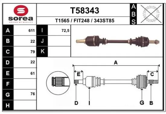 Antriebswelle Vorderachse links EAI T58343 Bild Antriebswelle Vorderachse links EAI T58343