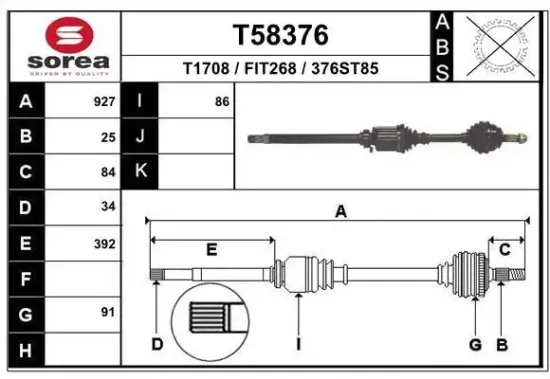 Antriebswelle Vorderachse rechts EAI T58376 Bild Antriebswelle Vorderachse rechts EAI T58376