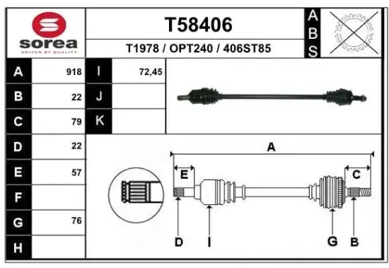 Antriebswelle Vorderachse rechts EAI T58406 Bild Antriebswelle Vorderachse rechts EAI T58406