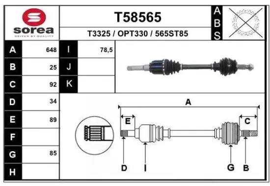 Antriebswelle Vorderachse links EAI T58565 Bild Antriebswelle Vorderachse links EAI T58565