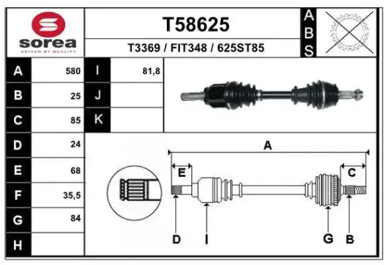 Antriebswelle Vorderachse links EAI T58625 Bild Antriebswelle Vorderachse links EAI T58625