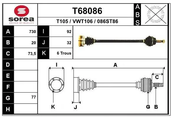 Antriebswelle EAI T68086 Bild Antriebswelle EAI T68086