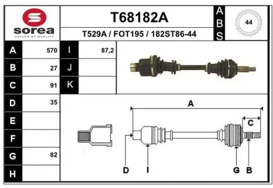 Antriebswelle Vorderachse rechts EAI T68182A Bild Antriebswelle Vorderachse rechts EAI T68182A