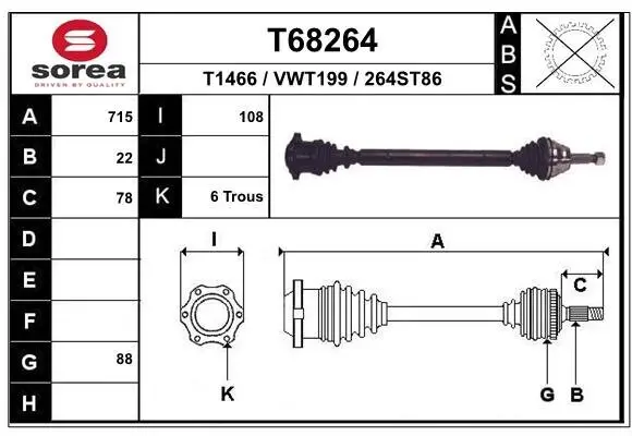 Antriebswelle Vorderachse rechts EAI T68264