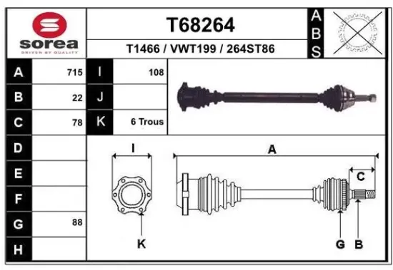 Antriebswelle Vorderachse rechts EAI T68264 Bild Antriebswelle Vorderachse rechts EAI T68264