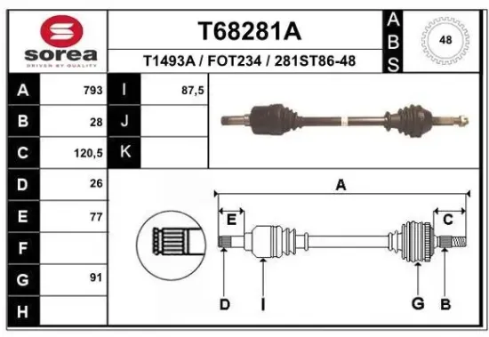 Antriebswelle Vorderachse links EAI T68281A Bild Antriebswelle Vorderachse links EAI T68281A