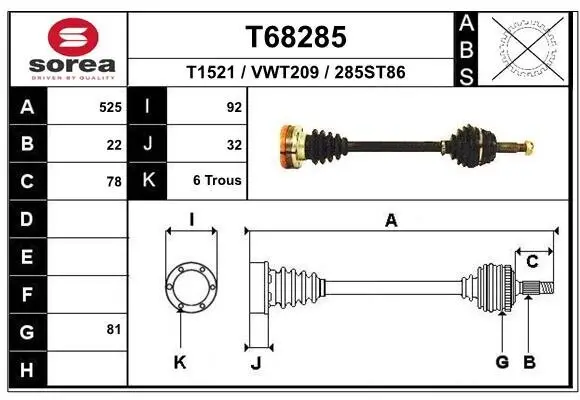 Antriebswelle Vorderachse links EAI T68285