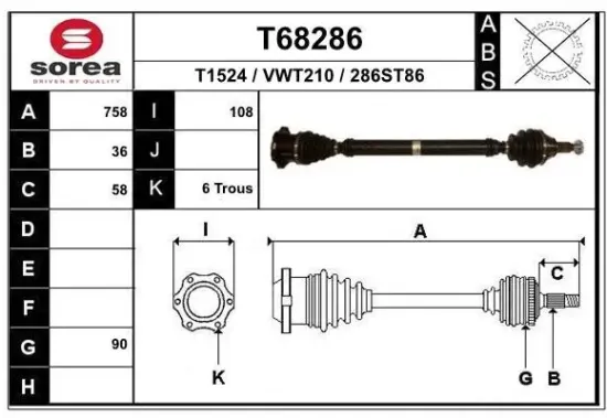 Antriebswelle Vorderachse rechts EAI T68286 Bild Antriebswelle Vorderachse rechts EAI T68286