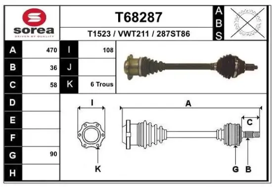 Antriebswelle Vorderachse links EAI T68287 Bild Antriebswelle Vorderachse links EAI T68287