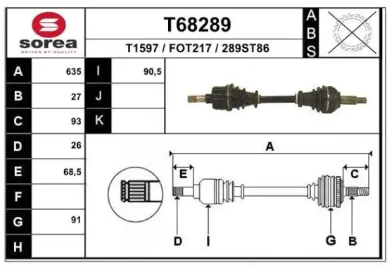 Antriebswelle Vorderachse links EAI T68289 Bild Antriebswelle Vorderachse links EAI T68289