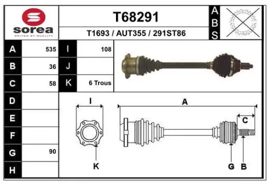Antriebswelle Vorderachse links EAI T68291 Bild Antriebswelle Vorderachse links EAI T68291