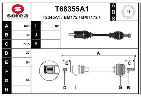 Antriebswelle Vorderachse links EAI T68355A1 Bild Antriebswelle Vorderachse links EAI T68355A1