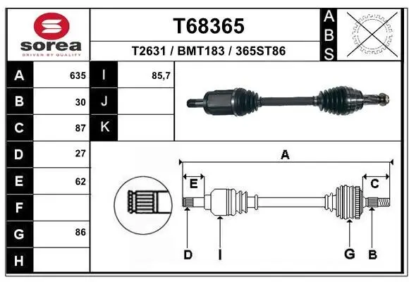 Antriebswelle Vorderachse links EAI T68365