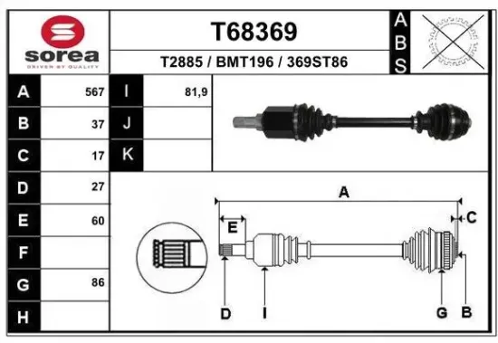 Antriebswelle Vorderachse links EAI T68369 Bild Antriebswelle Vorderachse links EAI T68369