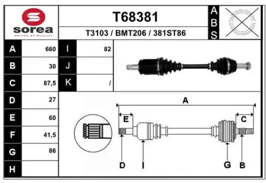 Antriebswelle Vorderachse links EAI T68381 Bild Antriebswelle Vorderachse links EAI T68381