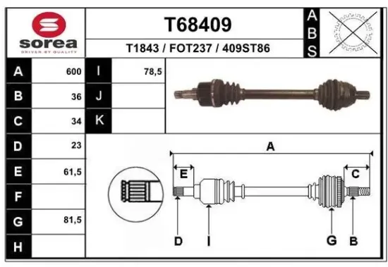 Antriebswelle Vorderachse links EAI T68409 Bild Antriebswelle Vorderachse links EAI T68409