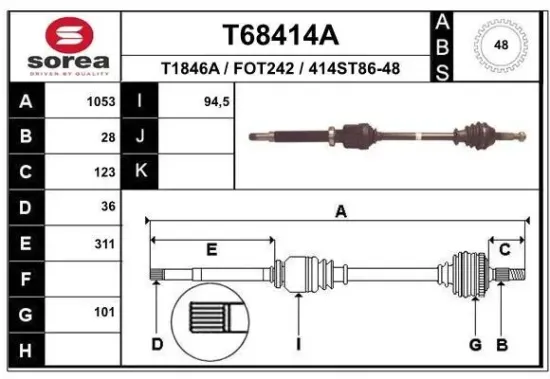 Antriebswelle Vorderachse rechts EAI T68414A Bild Antriebswelle Vorderachse rechts EAI T68414A