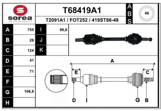 Antriebswelle EAI T68419A1 Bild Antriebswelle EAI T68419A1