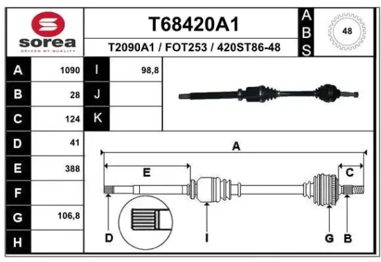 Antriebswelle Vorderachse rechts EAI T68420A1 Bild Antriebswelle Vorderachse rechts EAI T68420A1